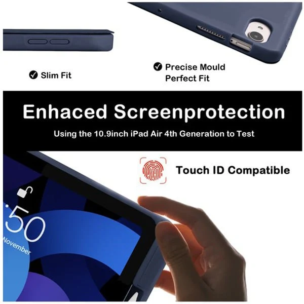 PROTECT  iPad Air 10.9 inch Protective Ipad Cover, With Screen Protector, Silcon, Trifold Stand , Auto Wakeup Sleep, Pen Slot, Blue, PIPADA10.9BLU - Image 3