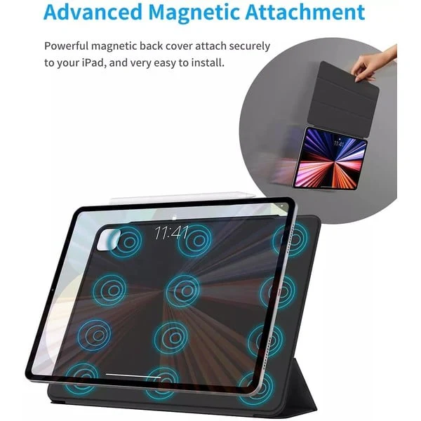 PROTECT  iPad Pro 11 inch 2024 Magnetic Ipad Cover, Trifold Stand, Auto Sleep / Wake up, Silicon, Black, MIPADP11SBLK - Image 3