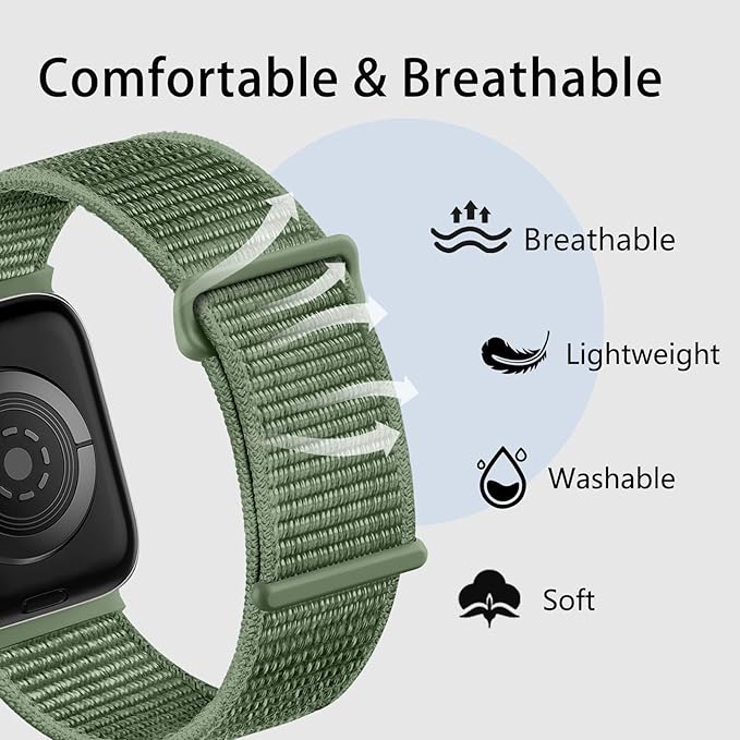 PROTECT Nylon Band Watch Strap, For Apple Watch, 42/44/45mm, Green, NWS42GRN - Image 2