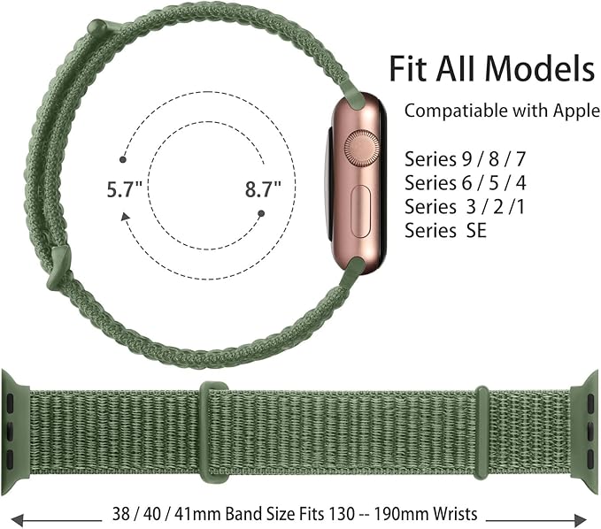 PROTECT Nylon Band Watch Strap, For Apple Watch, 42/44/45mm, Green, NWS42GRN - Image 4