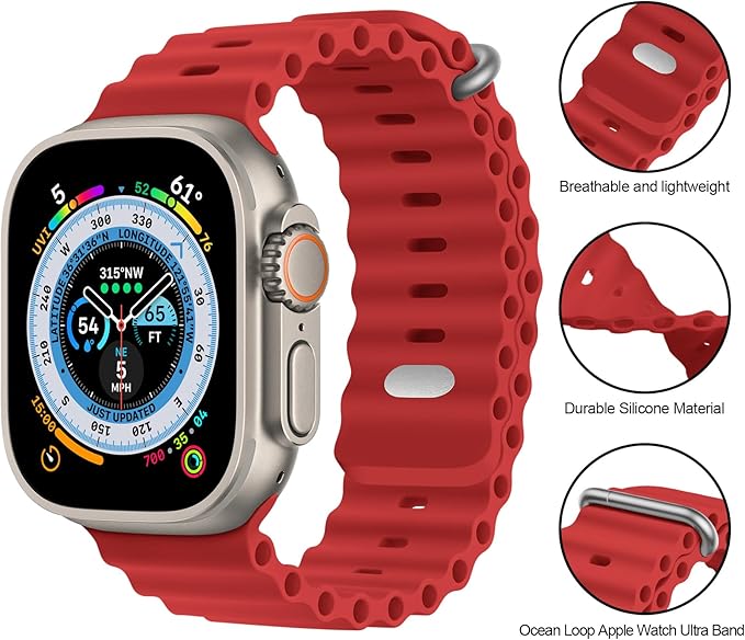PROTECT Ocean Band Watch Strap, For Apple Watch, 38/40/41mm, Red, OWS41RED - Image 3