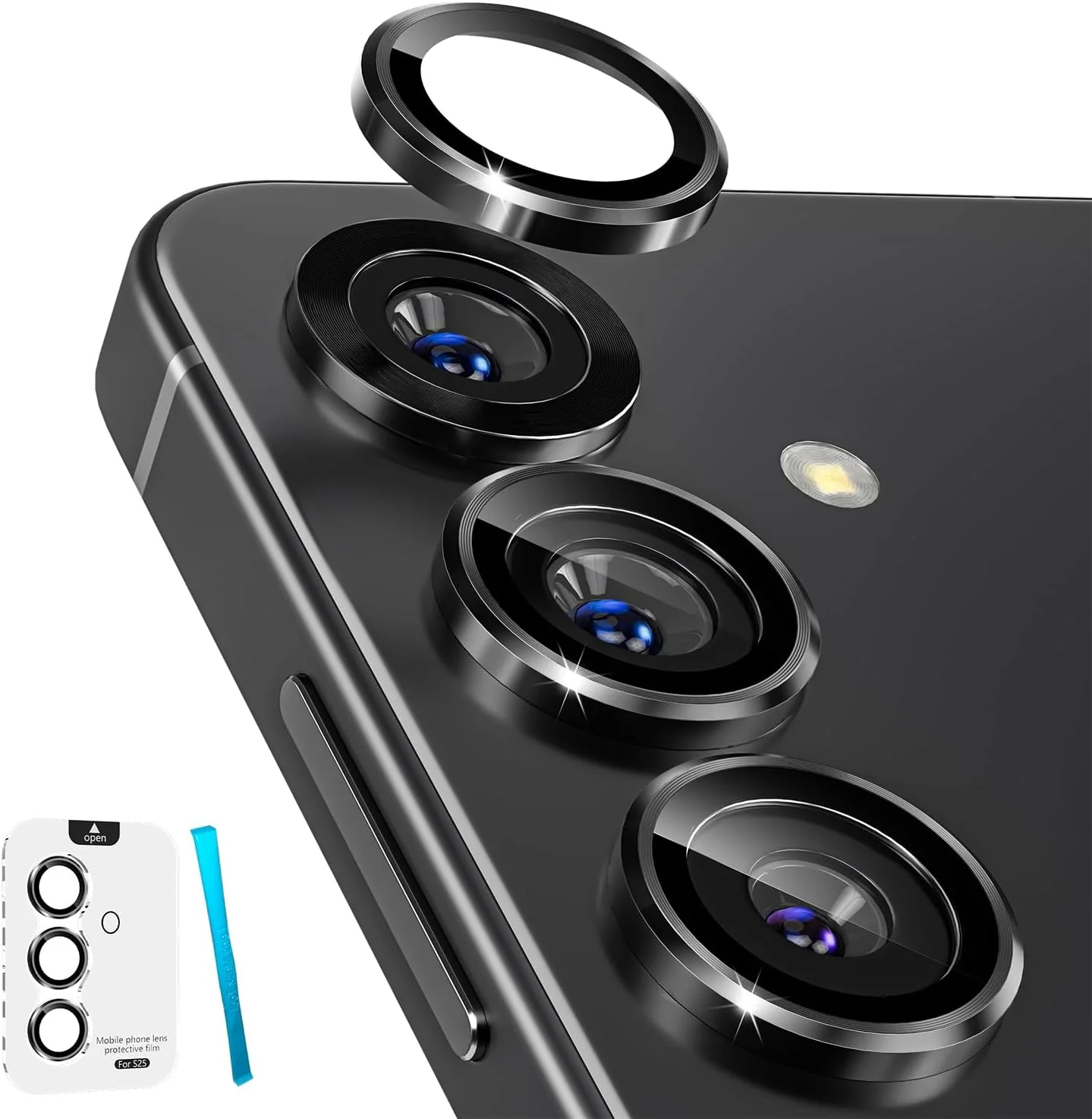 PROTECT Samsung S25 Xzoom Lens Protector, Sapphire Glass, Alloy Material, Ultra Clear, Premium Finish, Black, XSMS25BLK