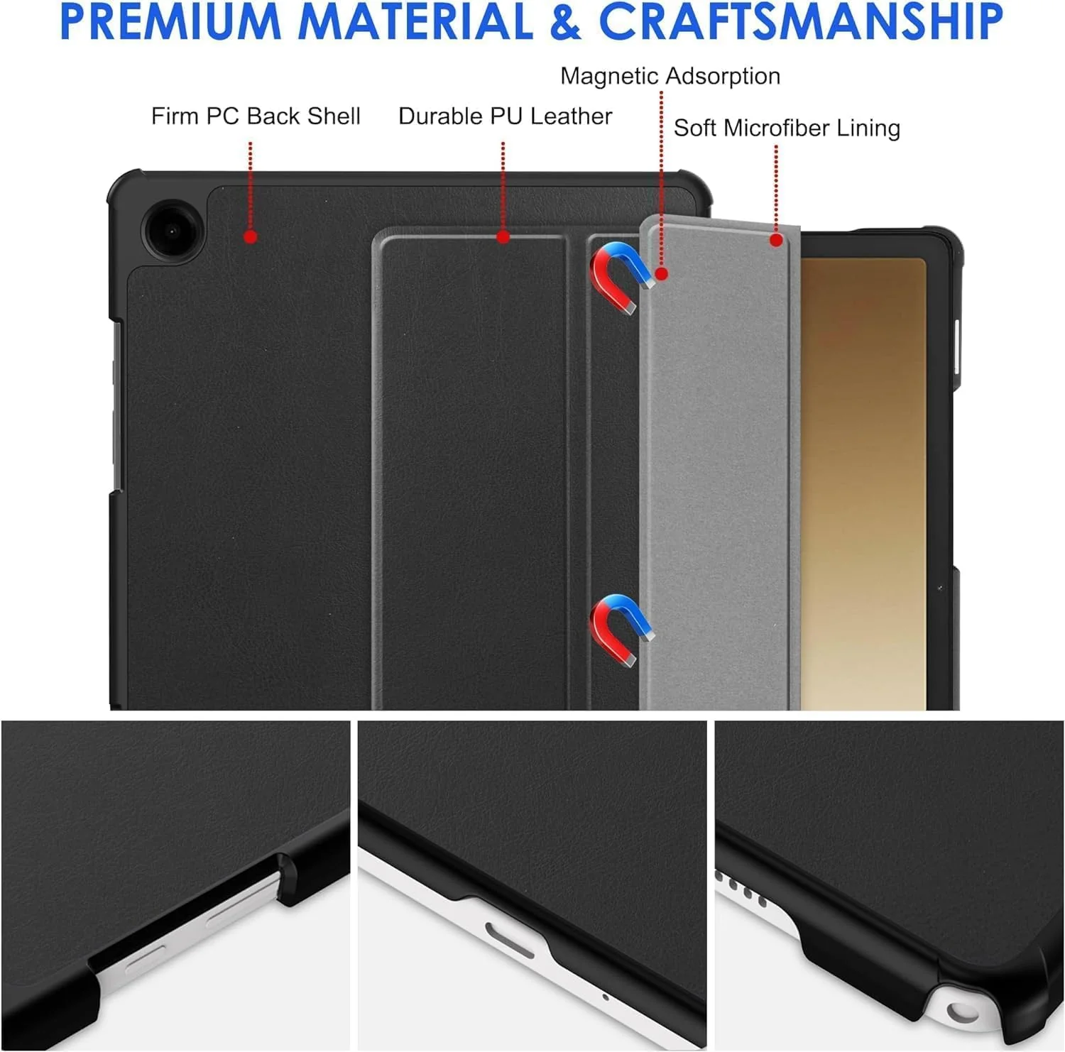 PROTECT  Samsung Tab A9 Protective Tablet Cover, Silcon, Trifold Stand , Auto Wakeup Sleep, Pen Slot, Black, PSTA9BLK - Image 5