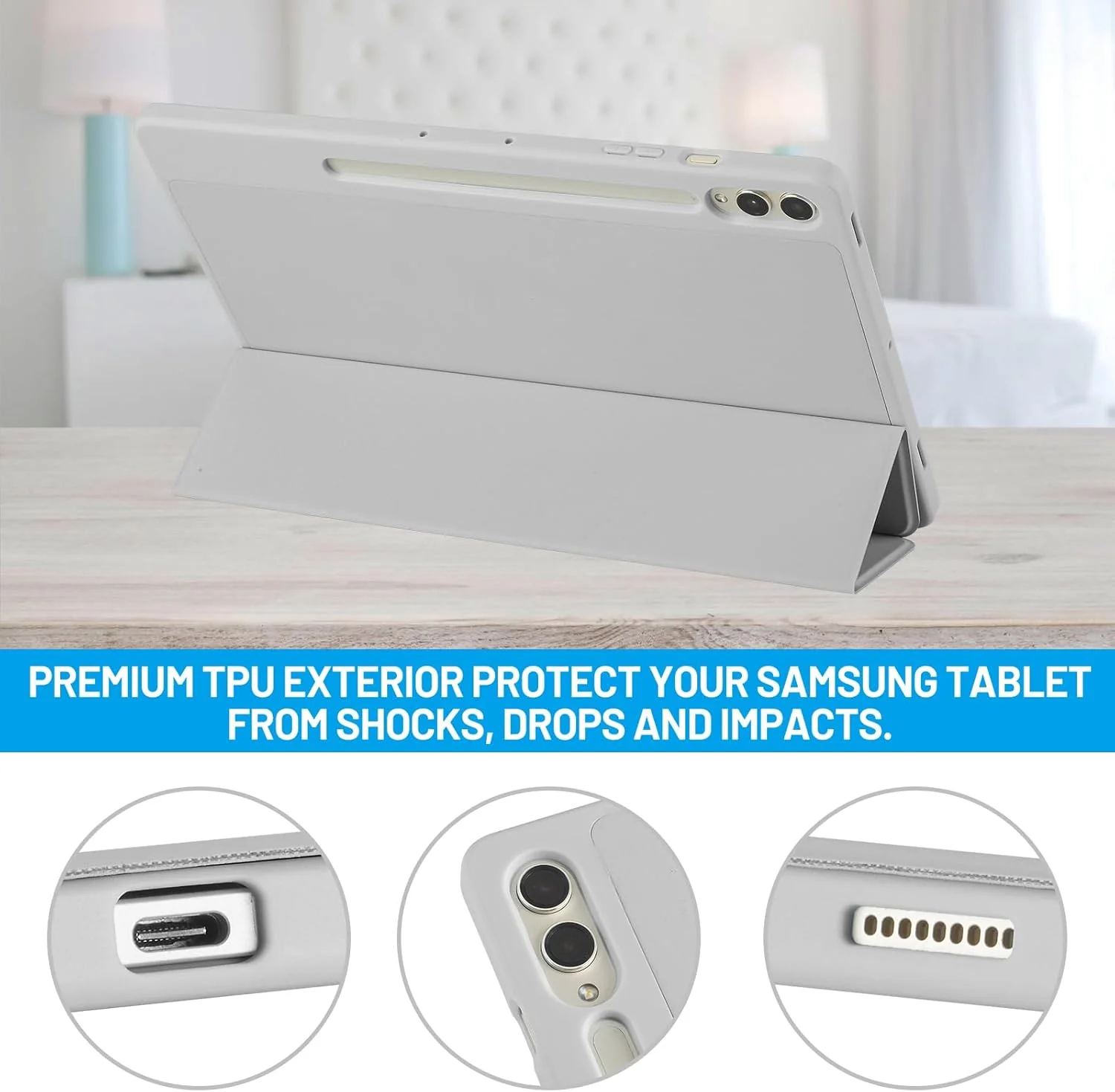 PROTECT  Samsung Tab S10 Plus Protective Tablet Cover, Silcon, Trifold Stand , Auto Wakeup Sleep, Pen Slot, Grey, PSTS10PGRY - Image 5