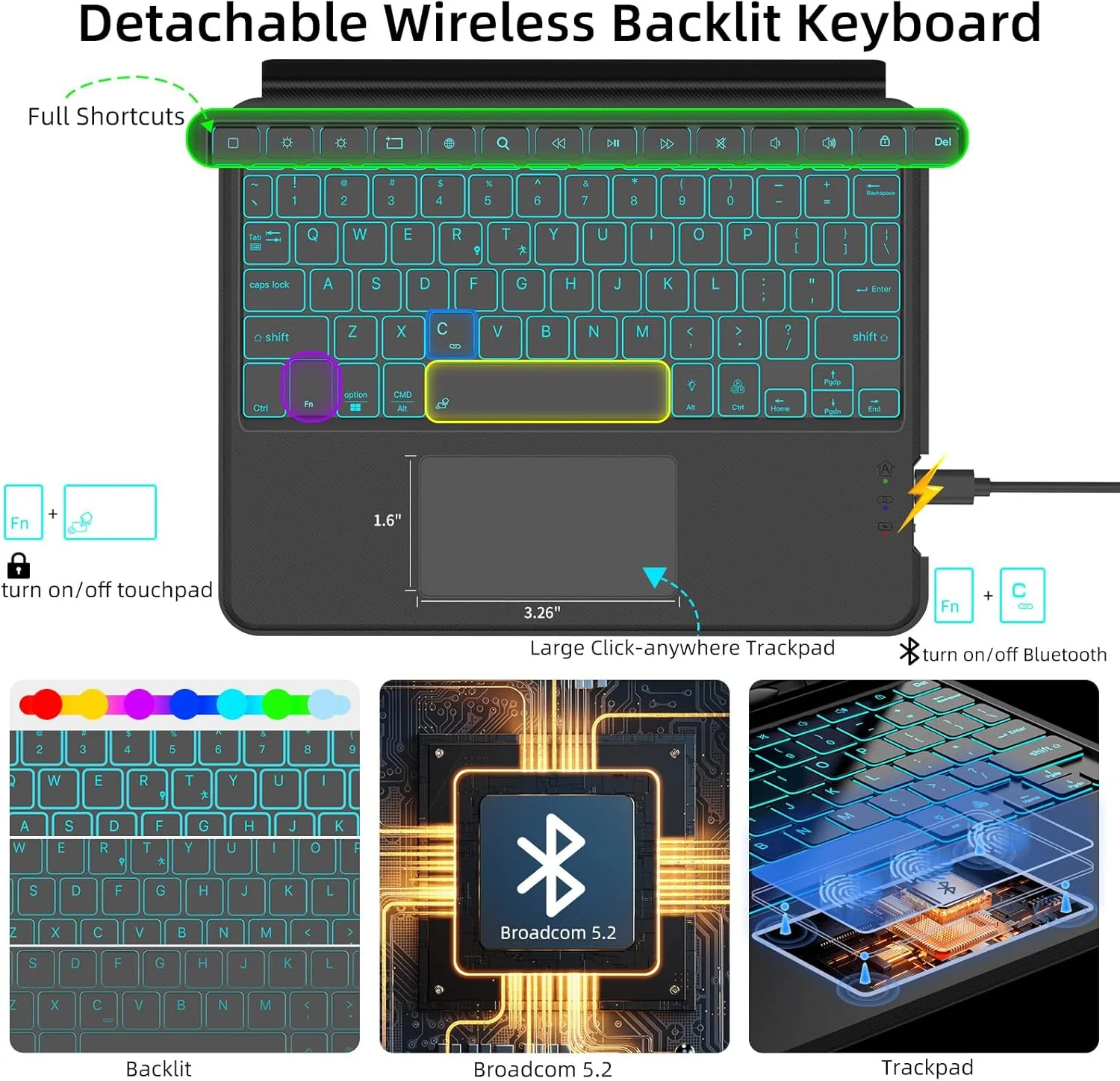 PROTECT SAMSUNG TAB S9+ Protective Tablet Keyboard, Bluetooth, With Trackpad, Backlit, Grey, HL118A - Image 3