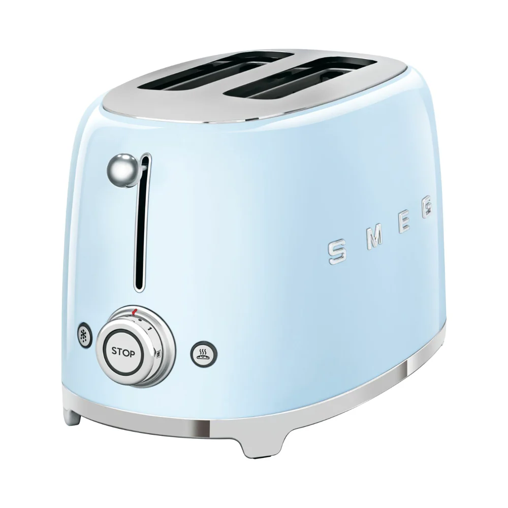 Smeg TSF01PBUK, 50's Retro Style 2 Slice Toaster,6 Browning Levels,2 Extra Wide Bread Slots, Defrost and Reheat Functions, Removable Crumb Tray, Pastel Blue - Image 2