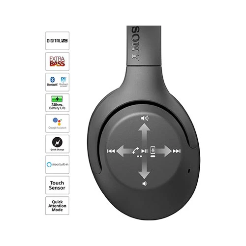 Sony Extra Bass Wireless Noise Cancelling Over-Ear Headphones Black - Image 2