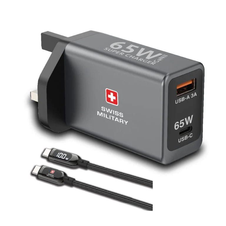 Swiss Military 65W GaN Fast Charger with USB-C & USB-A Ports - Image 2