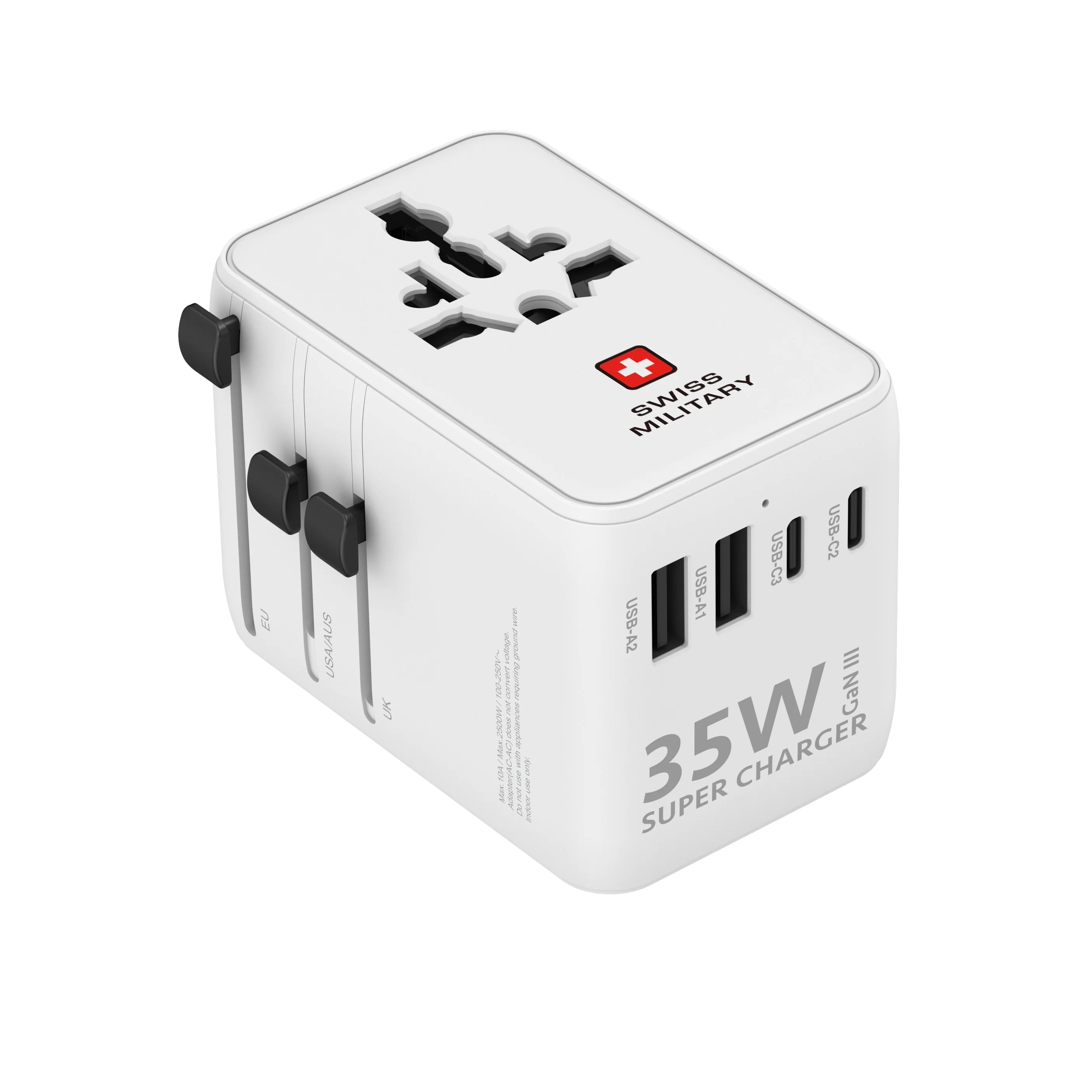 Swiss Military International Travel Adapter 35W GaN Fast Charger with Built-in Cable White - Image 3