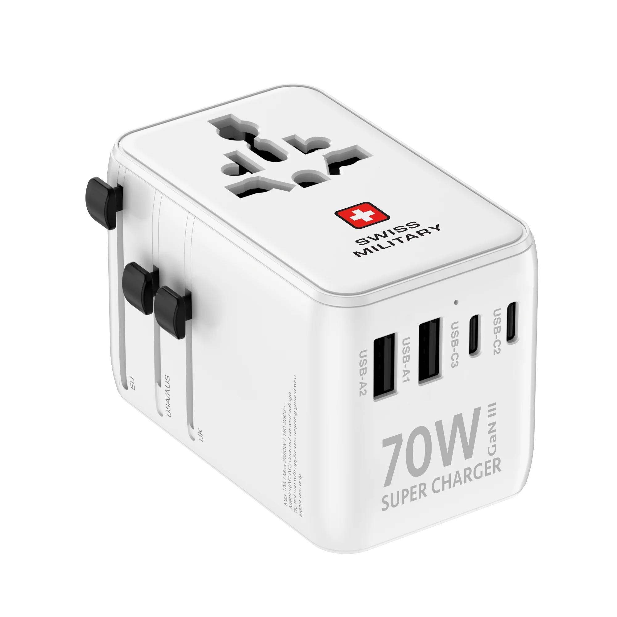 Swiss Military International Travel Adapter 70W GaN Fast Charger with Built-in Cable White - Image 2