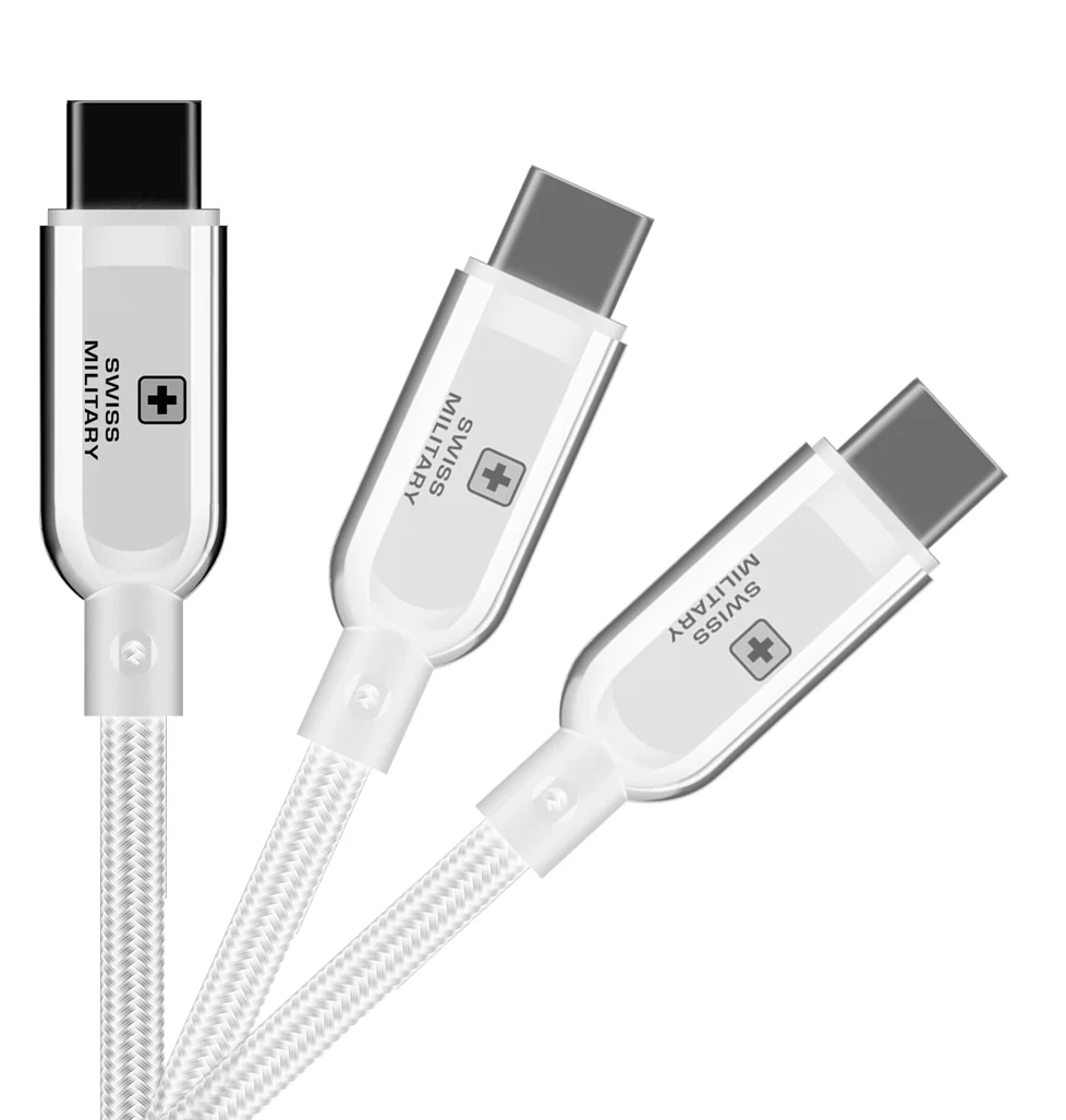 Swiss Military USB-A to USB-C Fast Charging Cable 60W Premium Braided 1M White - Image 3