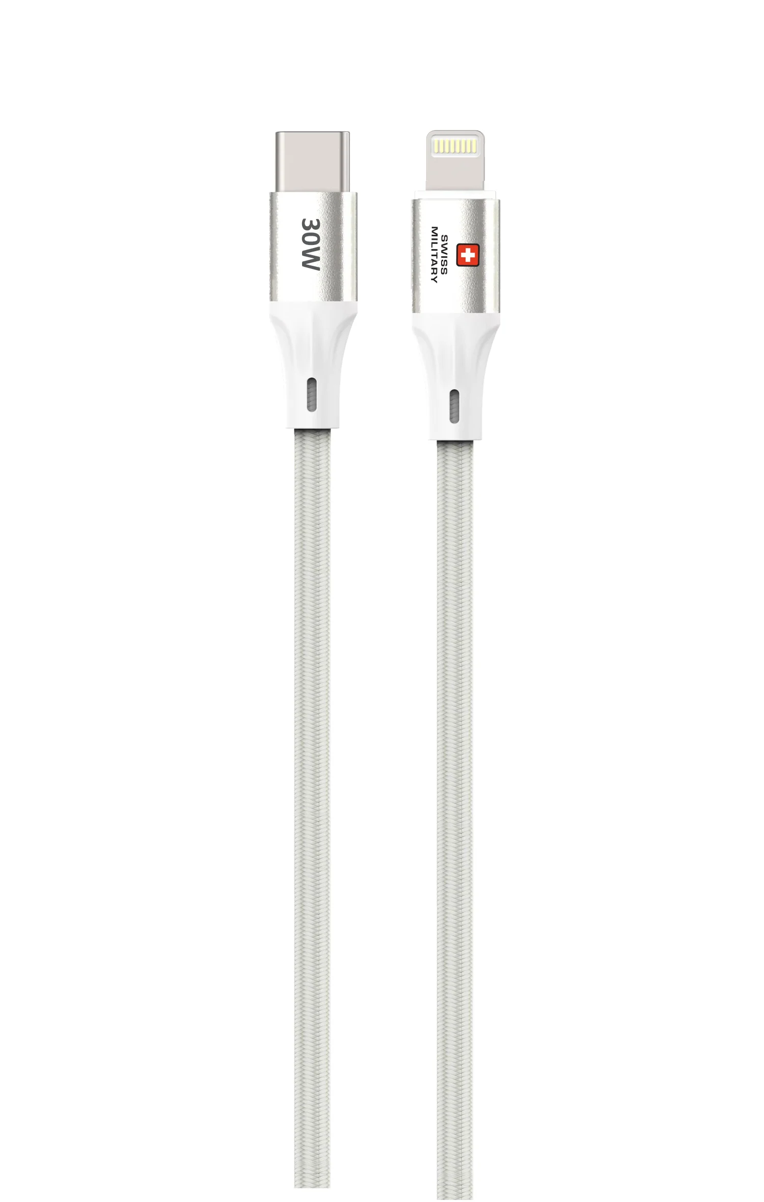 Swiss Military USB-C to Lightning Fast Charging Cable 30W Braided 1M White