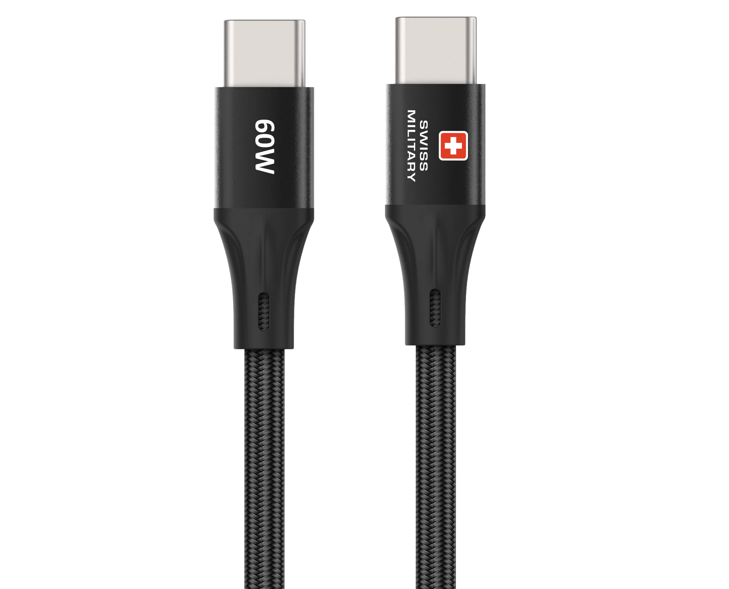 Swiss Military USB-C to USB-C Fast Charging Cable 60W Braided 2M Black