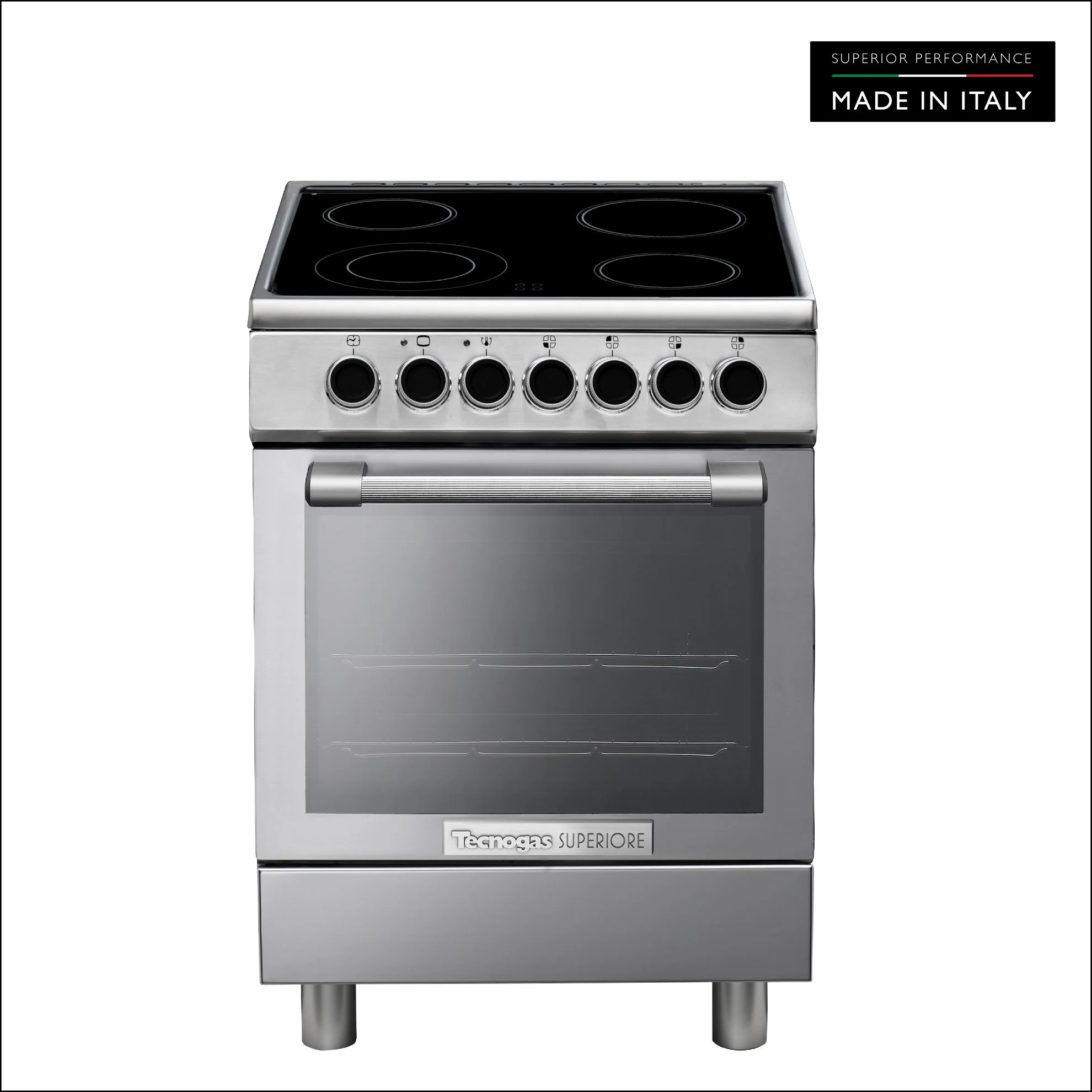 Tecnogas Superiore Ceramic Cooker 67 Litre, Schott Ceran Ceramic, Full Safety, Easy-Clean Oven, Electric oven, Silver, N2X66EVTC