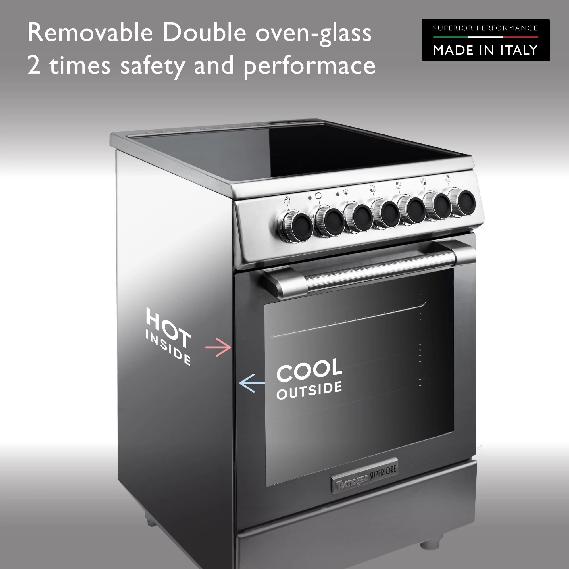 Tecnogas Superiore Ceramic Cooker 67 Litre, Schott Ceran Ceramic, Full Safety, Easy-Clean Oven, Electric oven, Silver, N2X66EVTC - Image 5