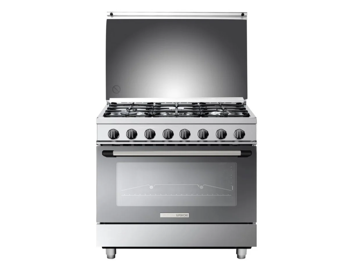 Tecnogas Superiore Cooker 115 Litre, Sabaf Burner, Full Safety, Easy-Clean Oven, Gas oven, Silver, TCP396GG52KX