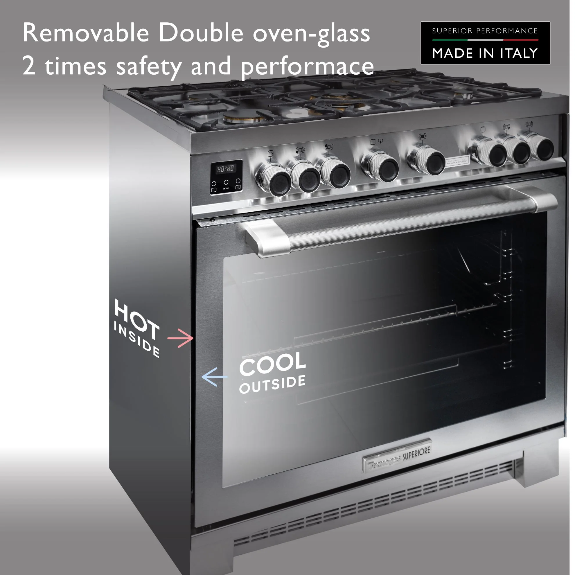 Tecnogas Superiore Cooker 170 Litre, Sabaf Burner, Full Safety, Easy-Clean Oven, Gas oven, Silver, NG170X96G5VC - Image 5