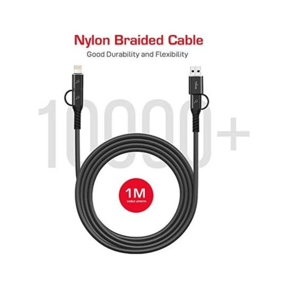 Trands 4-In-1 Charging And Data Sync Cable 100cm Black - Image 2