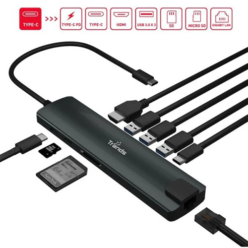Trands Multifunctional Type-C USB Hub Grey - Image 2