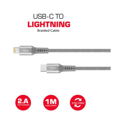 Trands USB Type-C To Lightning Data Sync And Charging Cable Grey - Image 2