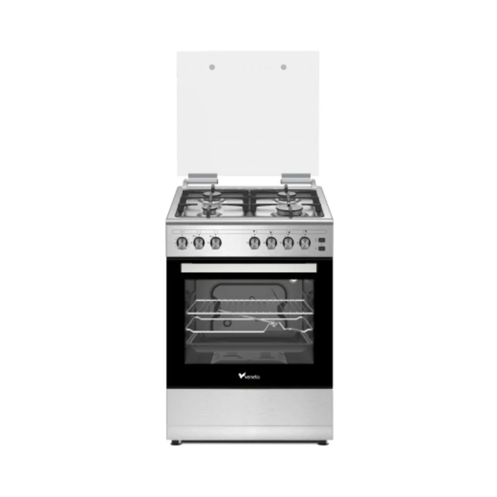 Veneto 60x60Cm 4 Burner Gas Cooker with Stainless Steel Hob Silver VG66CSTF
