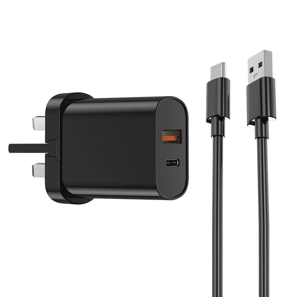 WiWU Quick 20W+18W PD+QC UK Fast Charger With USB to Type-C Cable, Black